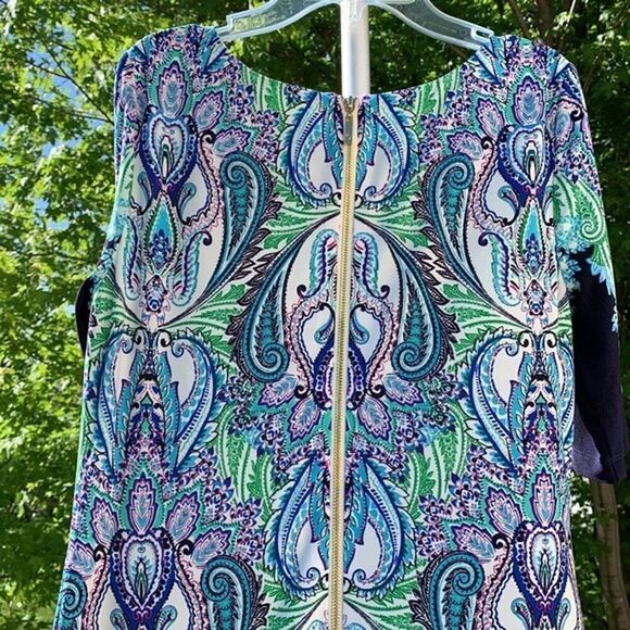 Eliza J Paisley lightweight lined‎ Stretchy Comfy Blue Green Spring Dress Sz 4 - Picture 5 of 7